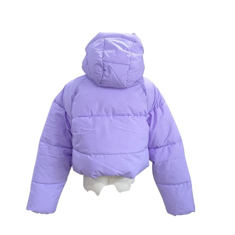 Womens Lavender Cropped Puffer Jacket Pastel Winter Streetwear‎ Y2K Coat Medium